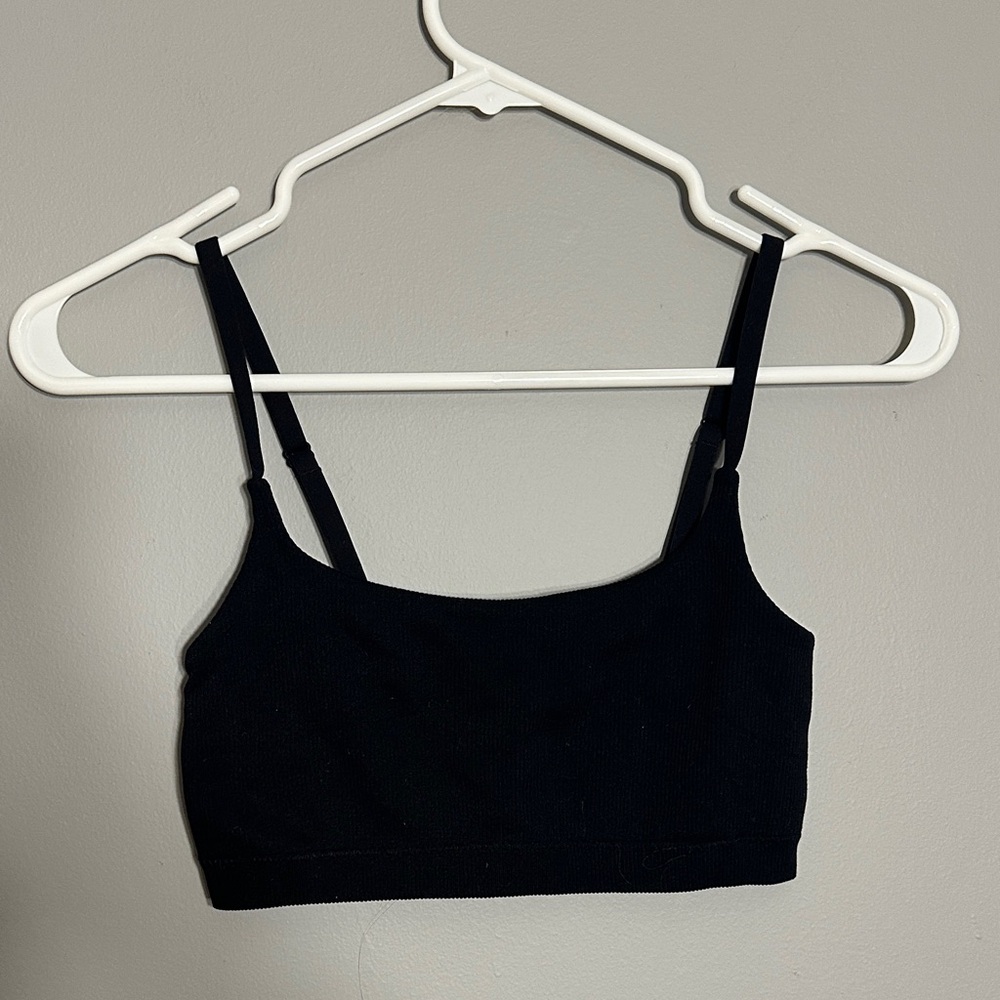Aerie Black Ribbed Cropped Tank Top